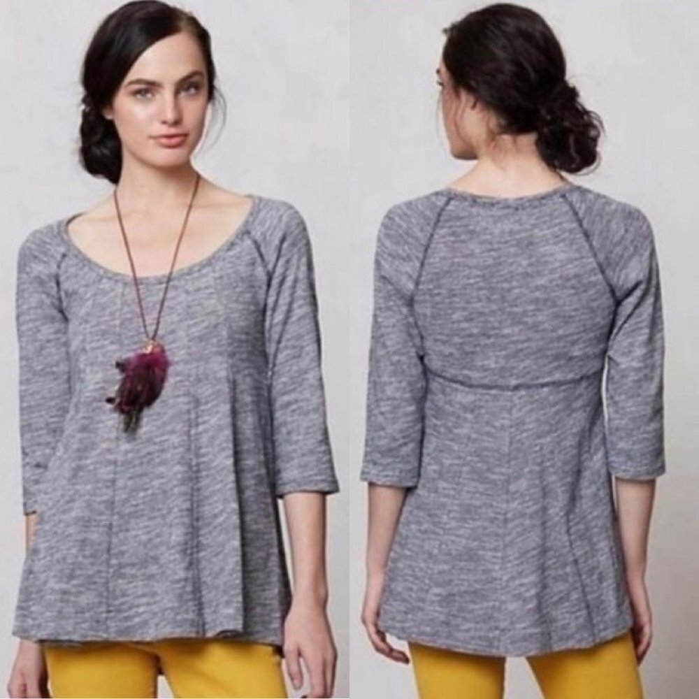 Anthropologie Deletta Pathed Seams Swing Top Heathered Grey Blue Size Medium M